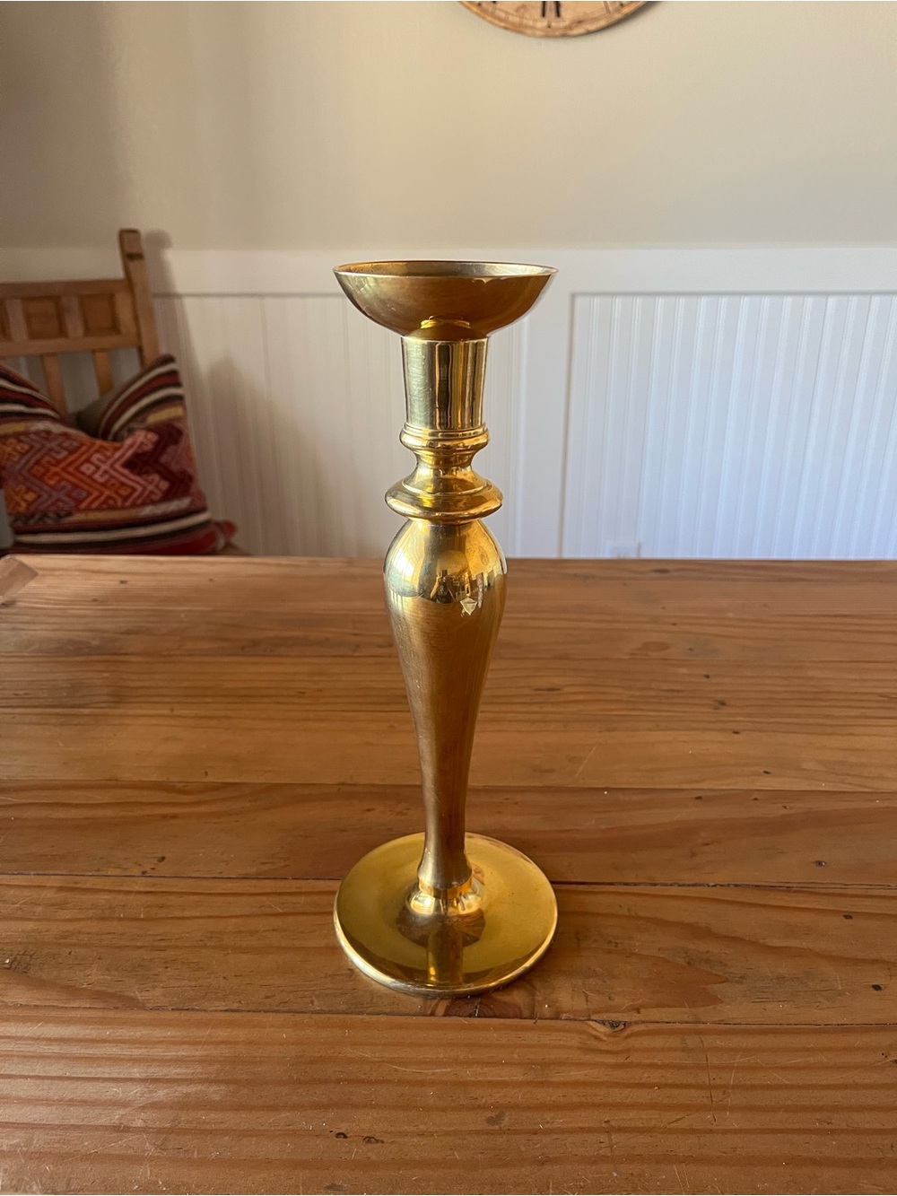 Vintage Single Brass Candlestick Holder 12”